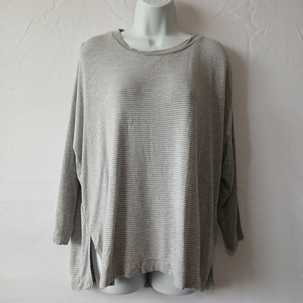 Lauren Ralph Lauren Gray Striped Top Sz M Casual Travel Preppy Office Wear